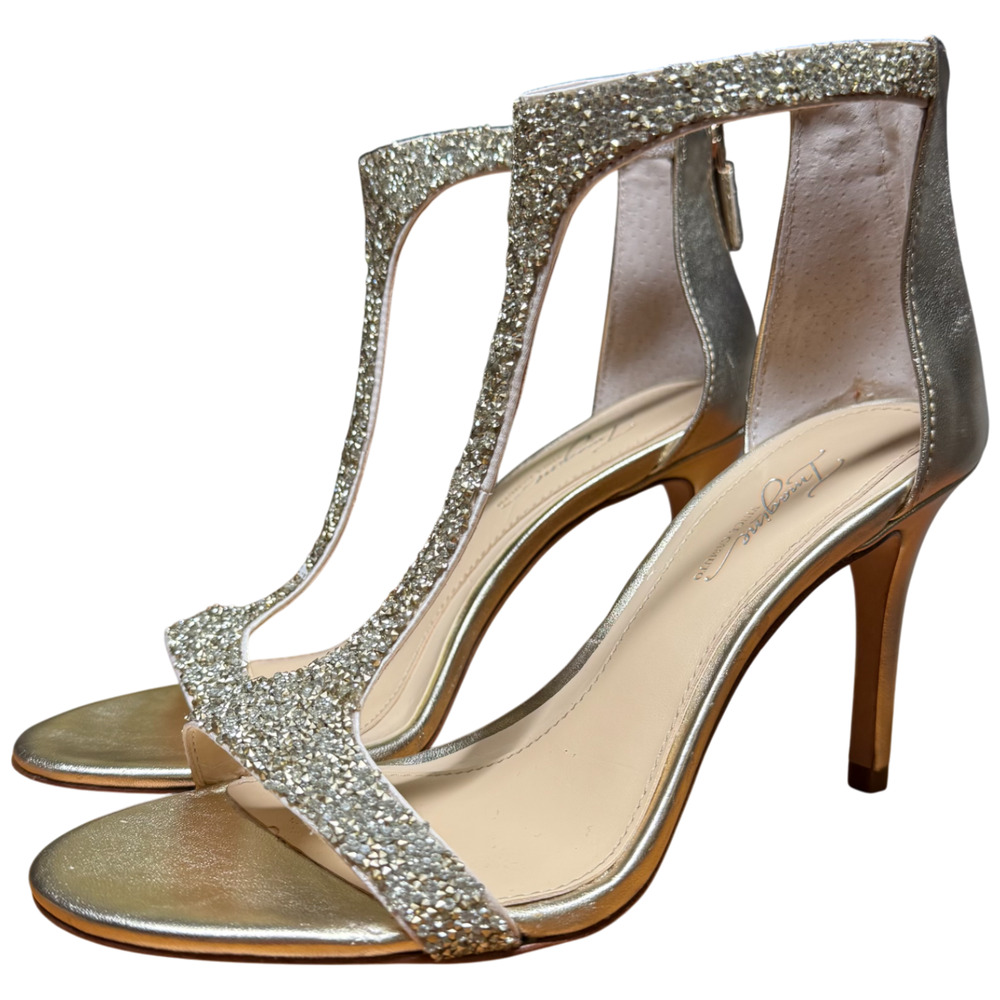VINCE CAMUTO Phoebe Imagine Women's 36.5/US 6.5 Iridescent Gold Stiletto T Strap